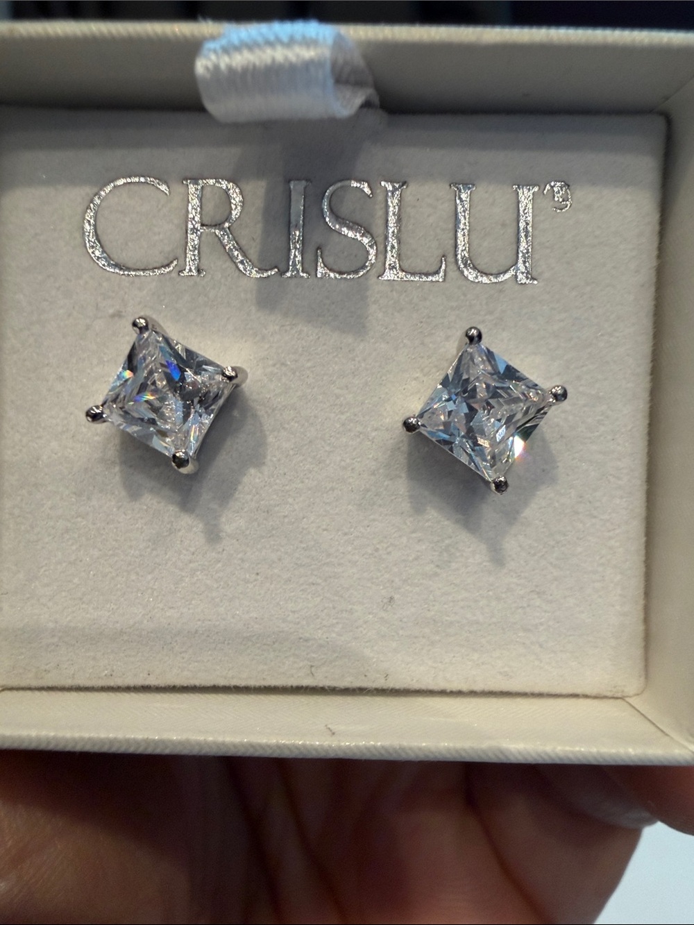 Crislu Clear Princess-Cut Stud Earrings in Silver